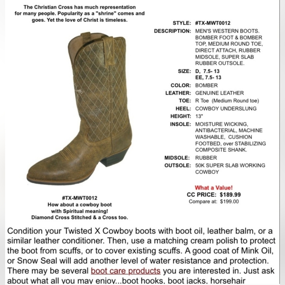 Twisted X "Bomber" Western Cowboy Boot Brown Leather Cross | Men's Size 7.5D - Picture 12 of 13